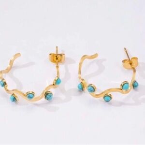 ❤️ FREE Turquoise Geo Hoop Moon Crescent Faux Chic Glam Classy Modern Earrings